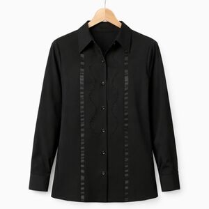 Claudia Richard Vintage Black Silk Embroidered Tuxedo Stripe Blouse Sz 12